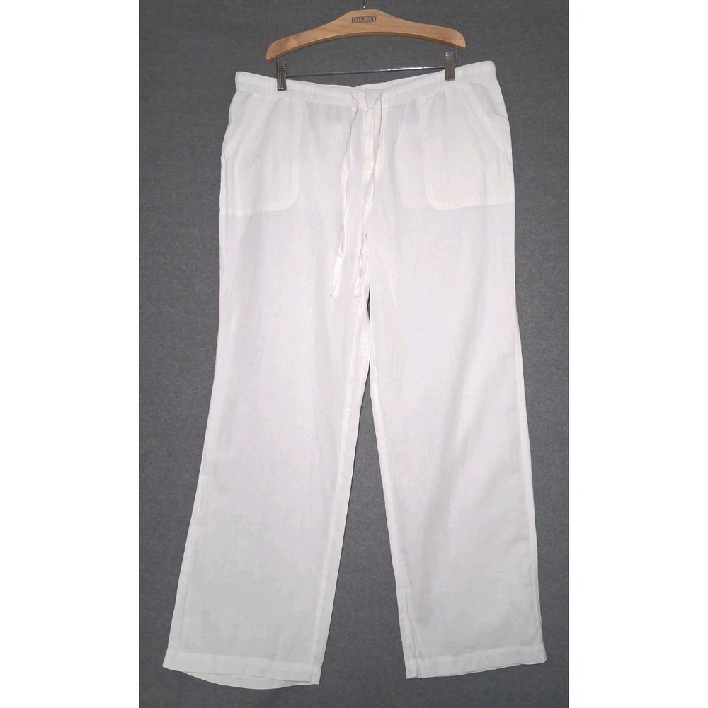 Liz Claiborne Wide Leg Linen Blend Pants Large White Drawstring Beach Casual